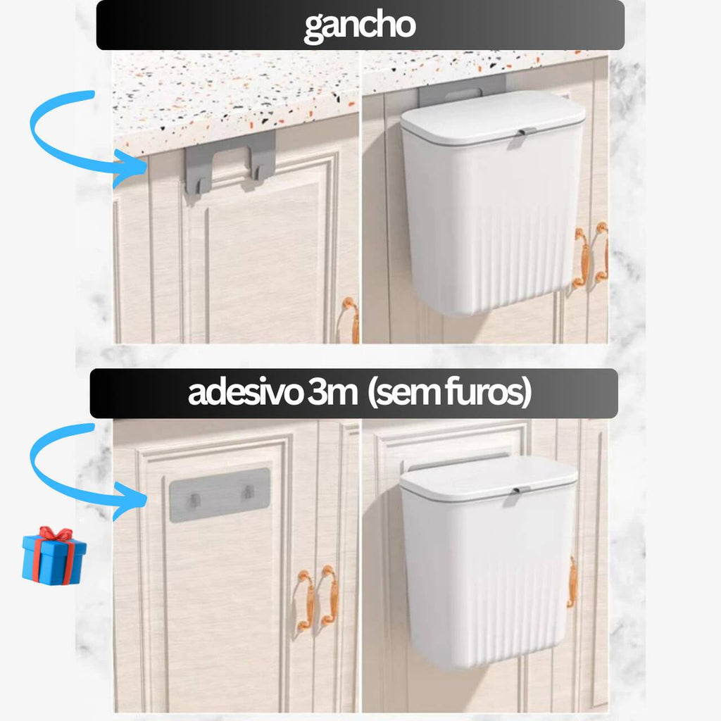 Lixeira Mágica® 10 Litros Pendurável + Adesivos e Ganchos de Brinde 🎁
