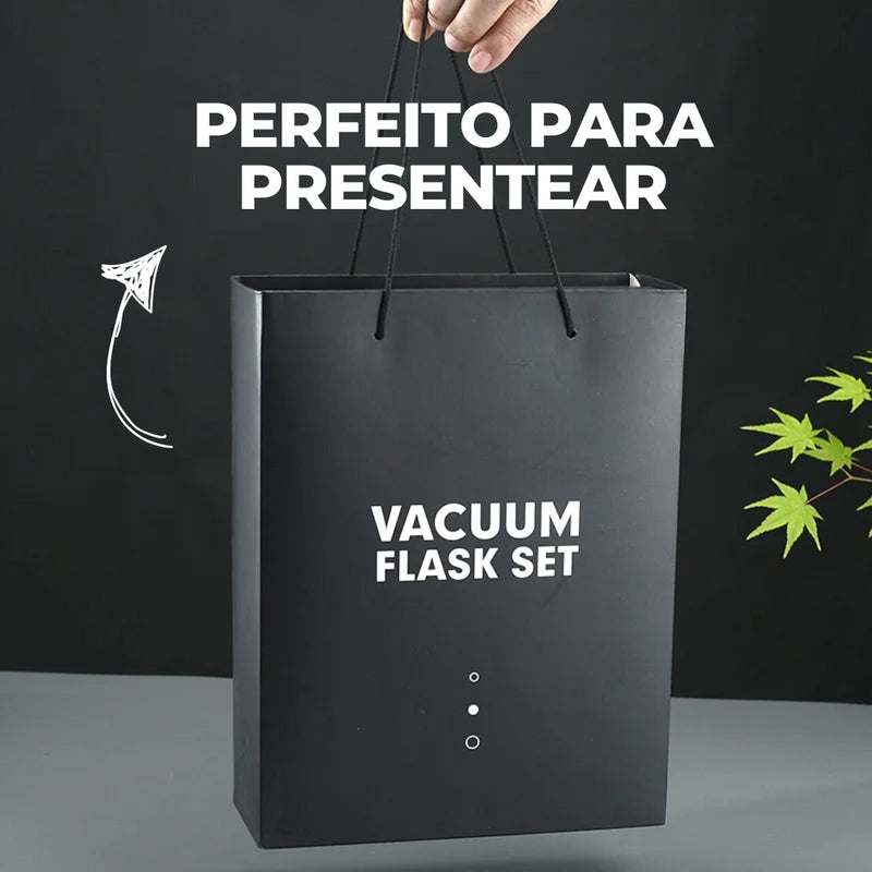 Garrafa Térmica Premium 500ml - Café Quente Sempre com Você (Ganhe 2 Xícaras + Caixa Para Presente)