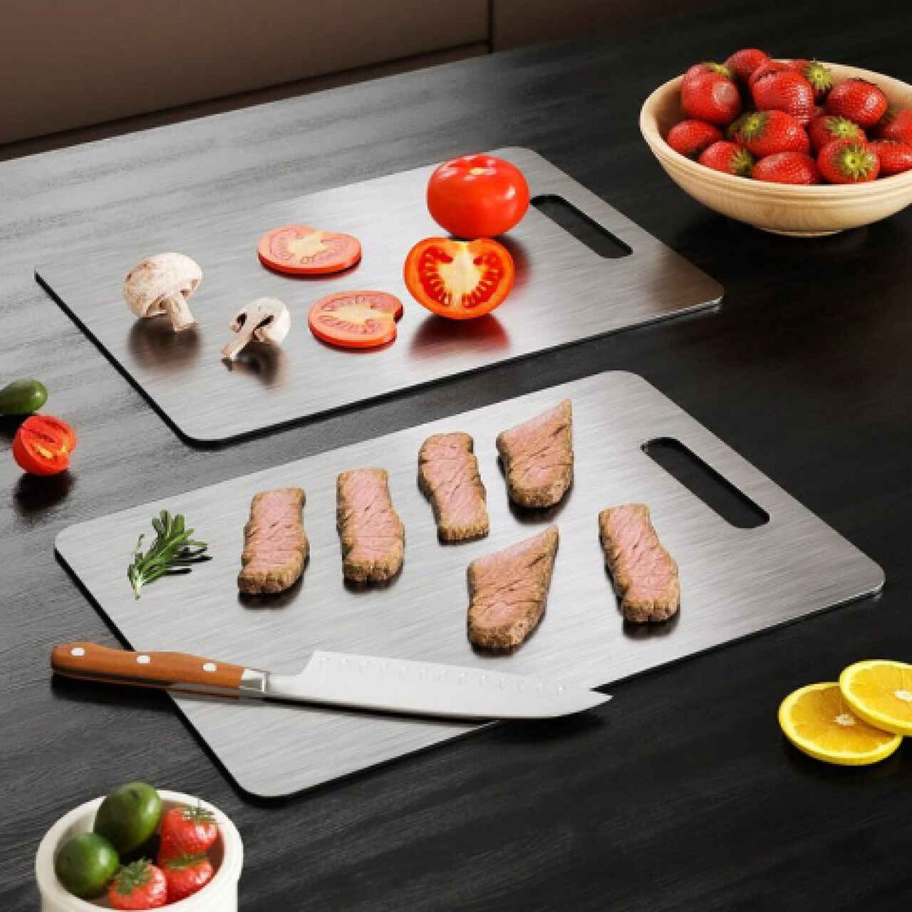 TitanChef® - Tábua De Corte Profissional 100% Titanium - Proteção Anti-Bactéria + Brinde Exclusivo 🏆