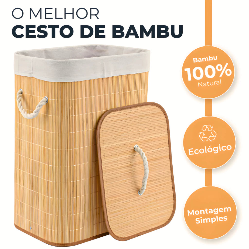 Cesto de Roupas em Bambu com Forro Removível – 60L de Organização, Estilo e Sustentabilidade