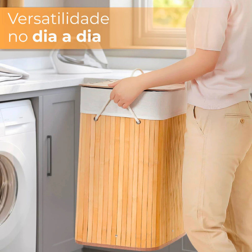 Cesto de Roupas em Bambu com Forro Removível – 60L de Organização, Estilo e Sustentabilidade
