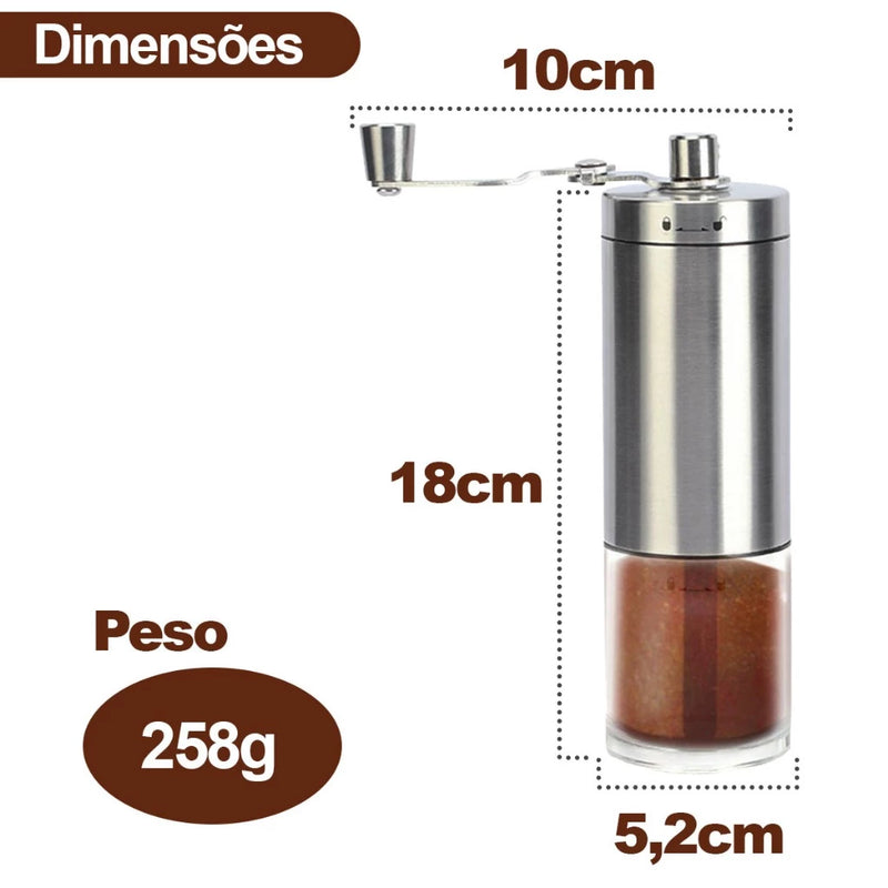Moedor Manual de Café em Inox e Cerâmica – Compacto, Ajuste de Moagem