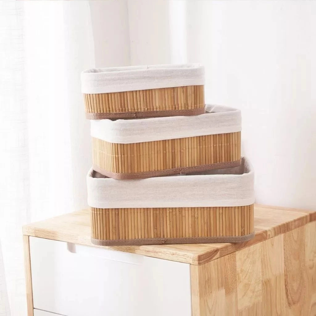 Cesta Organizadora de Bambu Natural – Elegância e Praticidade para o Seu Lar - KIT COM 3 UNIDADES