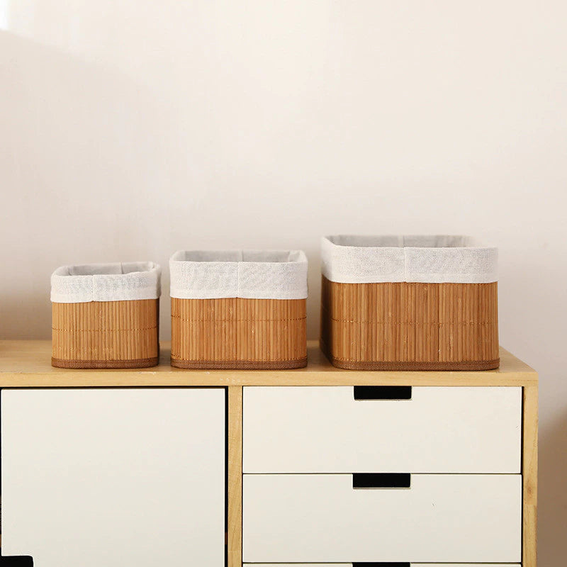 Cesta Organizadora de Bambu Natural – Elegância e Praticidade para o Seu Lar - KIT COM 3 UNIDADES