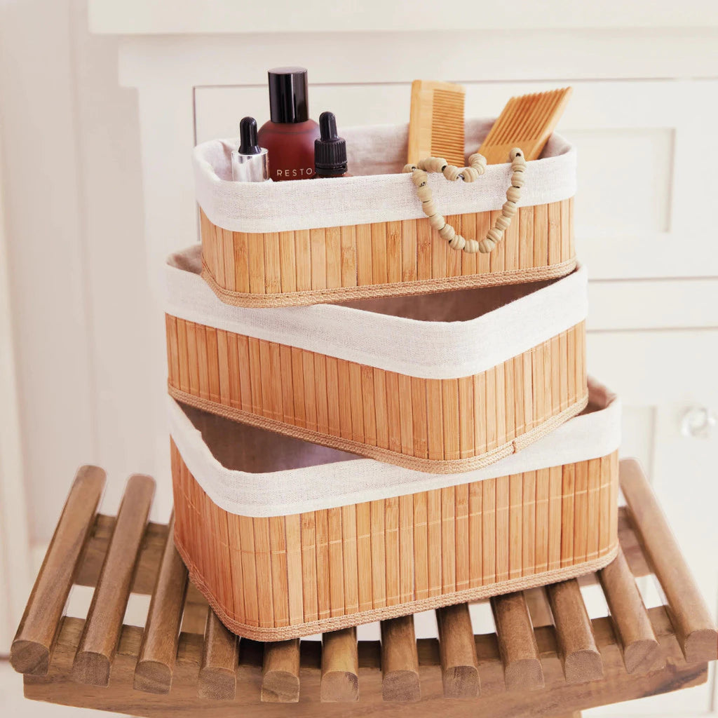 Cesta Organizadora de Bambu Natural – Elegância e Praticidade para o Seu Lar - KIT COM 3 UNIDADES