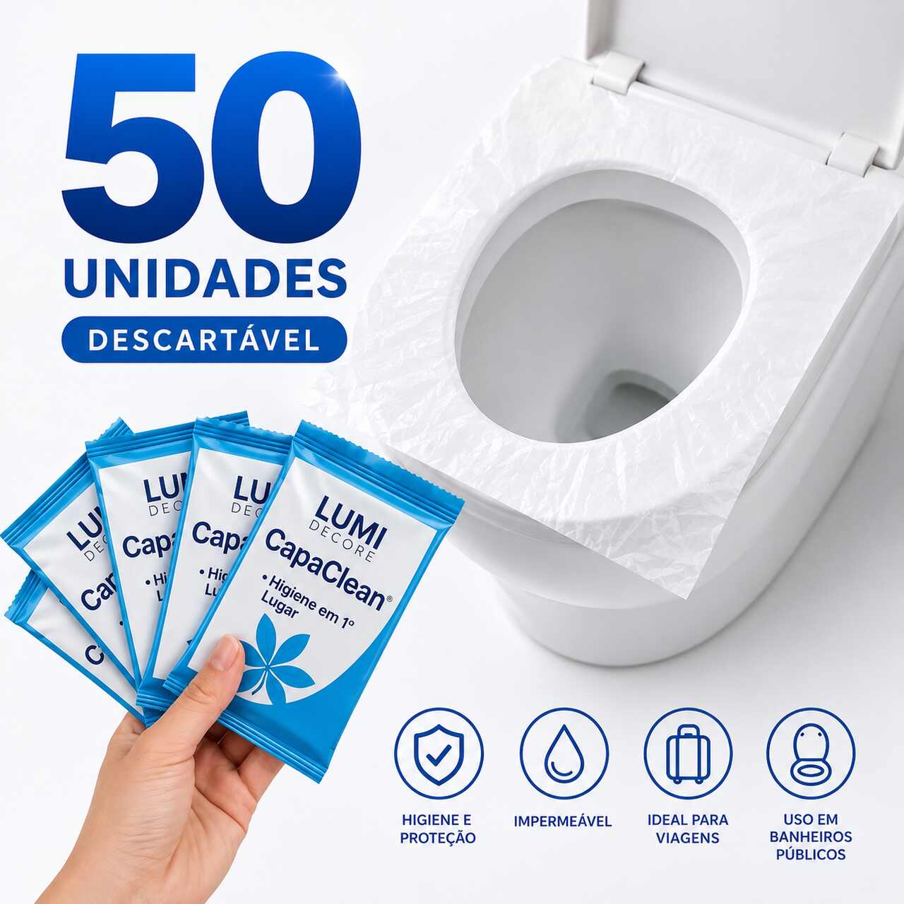 CapaClean® – 50 Protetores Individuais para Assento Sanitário - Higiene em 1º Lugar 🏆