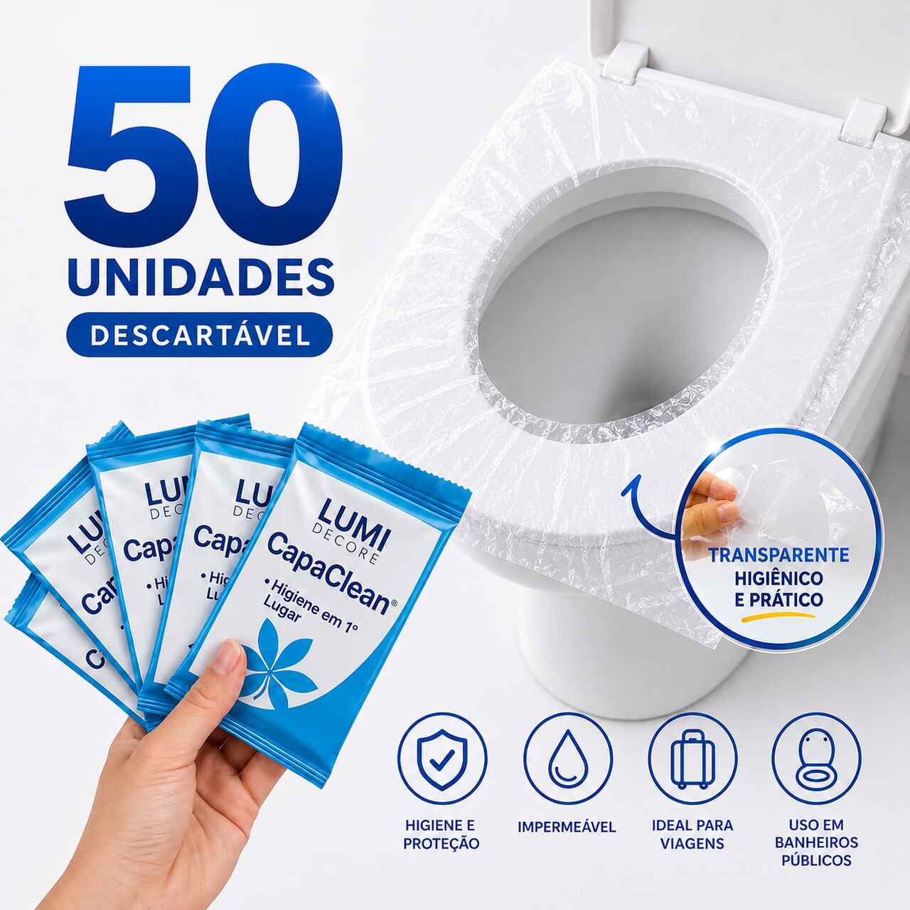 CapaClean® – 50 Protetores Individuais para Assento Sanitário - Higiene em 1º Lugar 🏆