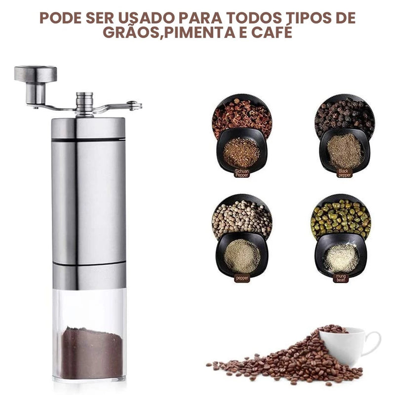 Moedor Manual de Café em Inox e Cerâmica – Compacto, Ajuste de Moagem