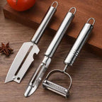 Descascador de Legumes em Aço Inoxidável – Praticidade, Durabilidade e Elegância para Sua Cozinha (KIT 3 PEÇAS)