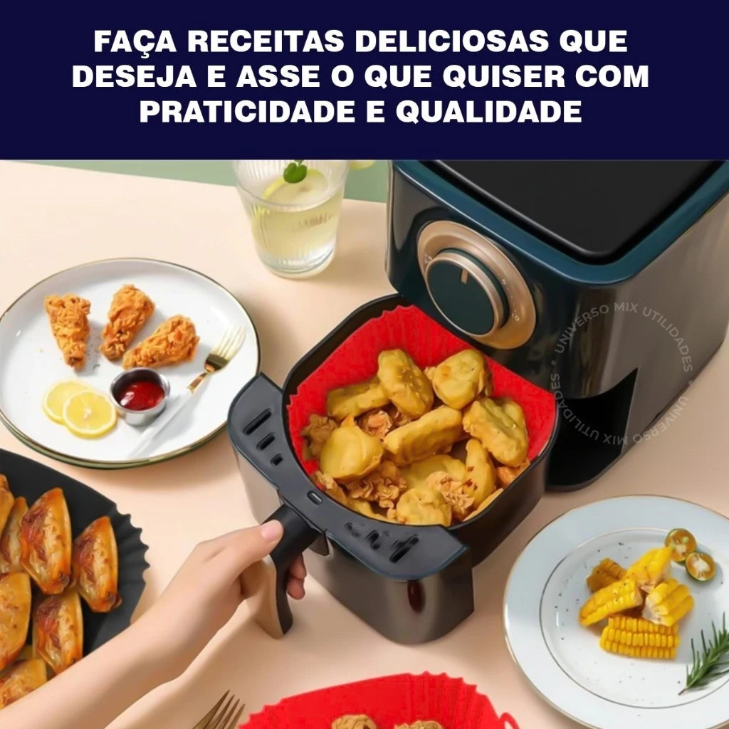 (Kit com 3 unidades) - Cesto de Silicone Multiuso para Air Fryer e Eletrodomésticos