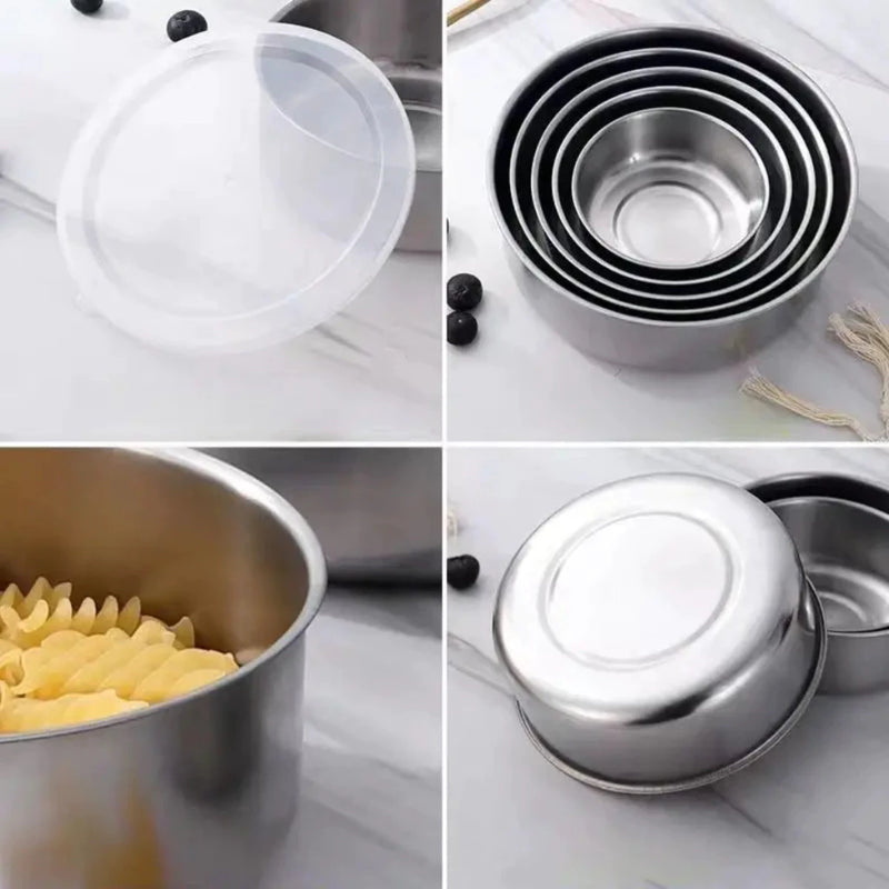 Kit Jogo de Tigelas em Aço Inox com Tampa – 5 Peças: Praticidade, Elegância e Durabilidade na sua Cozinha