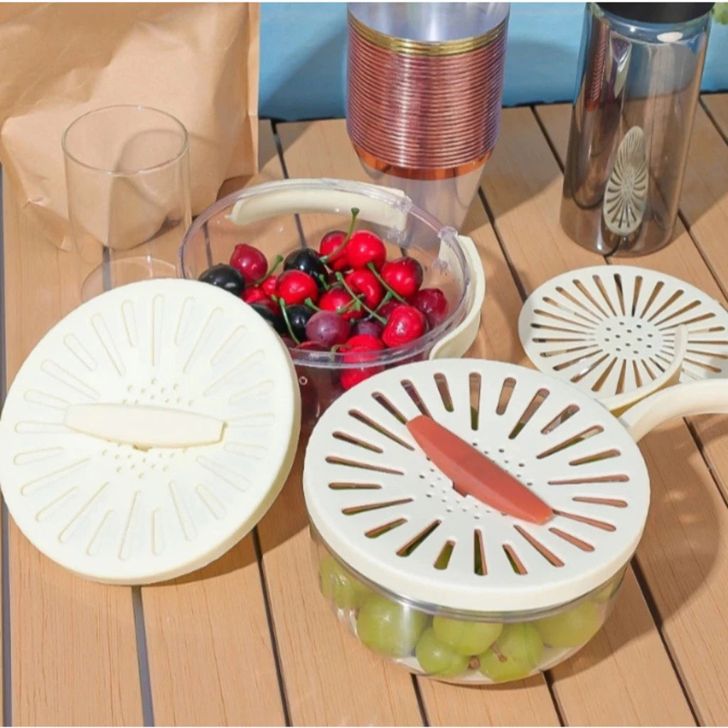 Escorredor Multifuncional com Alça Dobrável e Design de Camada Dupla