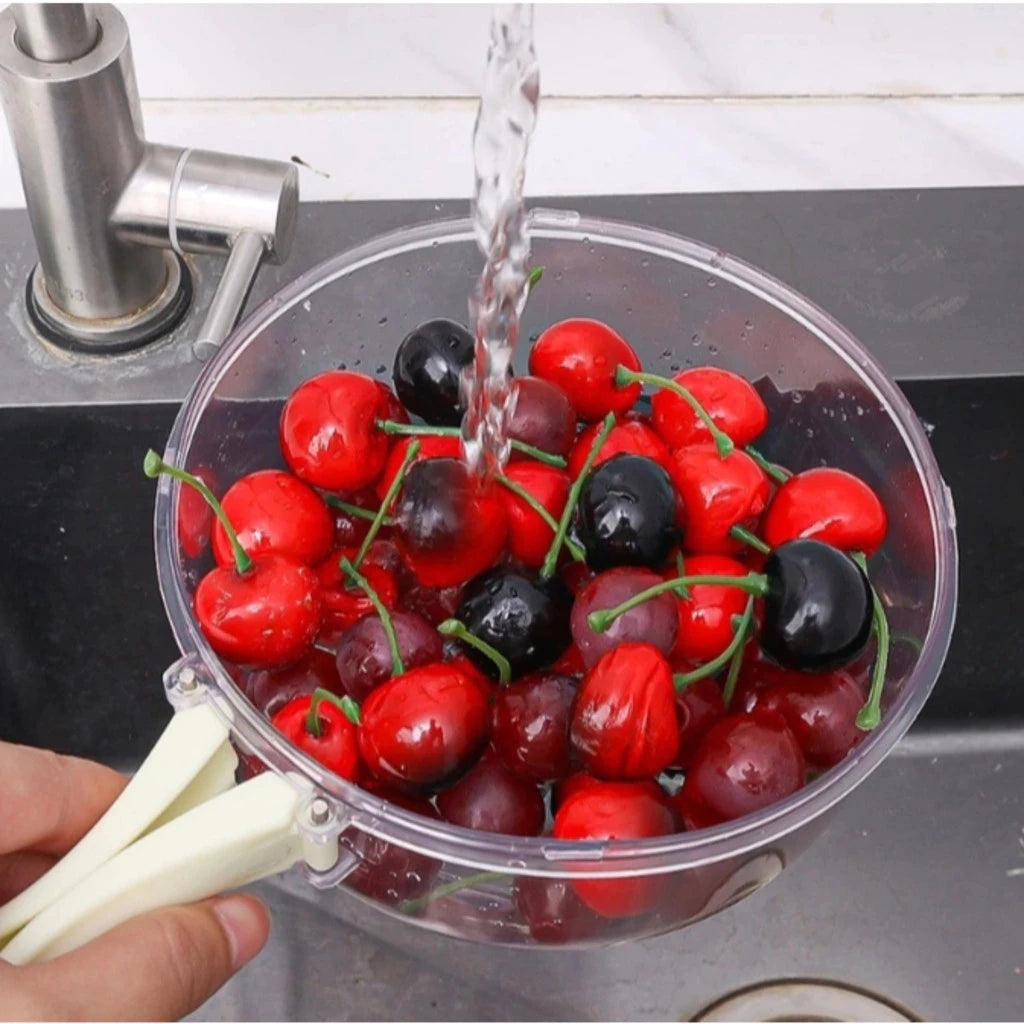 Escorredor Multifuncional com Alça Dobrável e Design de Camada Dupla