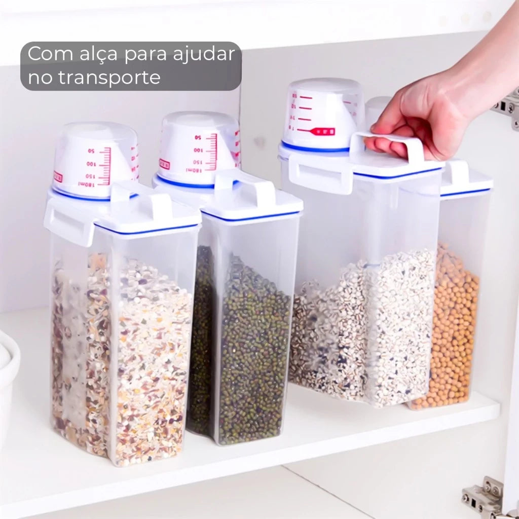 (Compre 1 Leve 2) Pote Hermético com Copo Medidor 2L – Armazenamento Inteligente e Praticidade para Sua Rotina