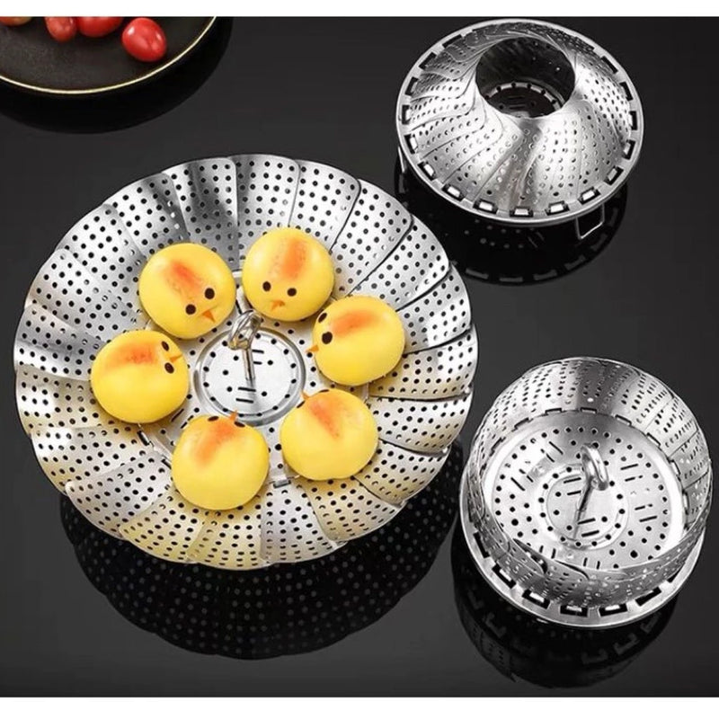 Kit com 2 Cestos de Cozinhar a Vapor Inox – O Segredo para Refeições Saudáveis e Práticas!