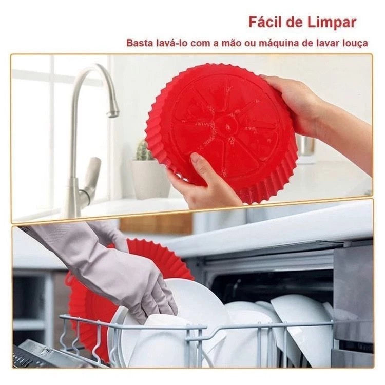 (Kit com 3 unidades) - Cesto de Silicone Multiuso para Air Fryer e Eletrodomésticos