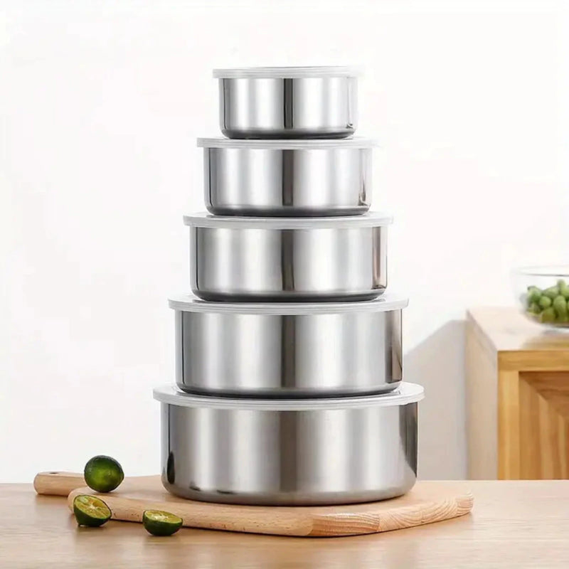 Kit Jogo de Tigelas em Aço Inox com Tampa – 5 Peças: Praticidade, Elegância e Durabilidade na sua Cozinha