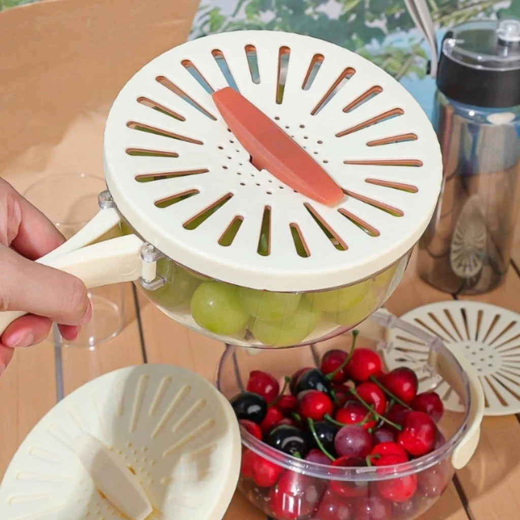 Escorredor Multifuncional com Alça Dobrável e Design de Camada Dupla