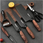 Kit de Facas e Utensílios em Aço Inoxidável – Cabo Madeira Elegante (6 peças)