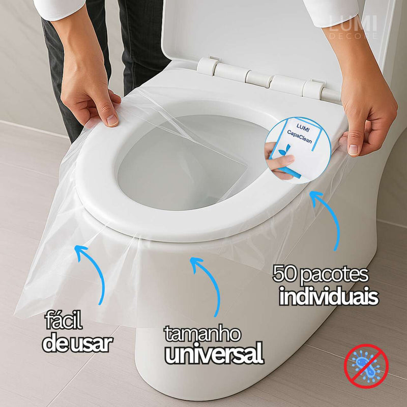 CapaClean® – 50 Capas Protetoras para Assento Sanitário + Brinde Exclusivo - Higiene em 1º Lugar 🏆