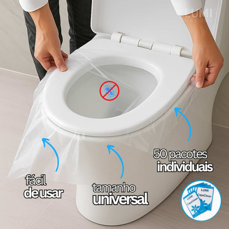 CapaClean® – 50 Capas Protetoras para Assento Sanitário + Brinde Exclusivo - Higiene em 1º Lugar 🏆