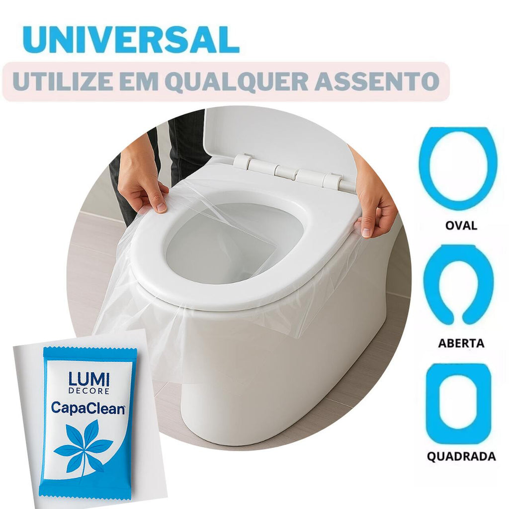 CapaClean® – 50 Capas Individuais para Vaso Sanitário - Brinde Esquenta Black 🔥