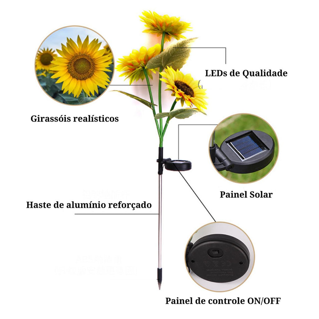 SUNFLOWER - Girassóis LED por Energia Solar (Acompanha Painel Solar)